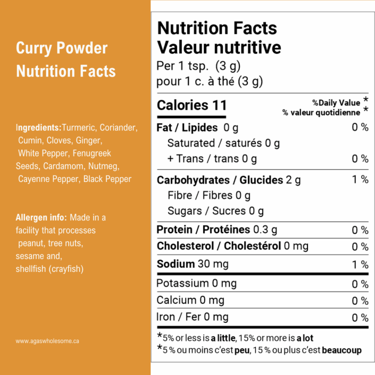 Aga's curry powder nutrition facts